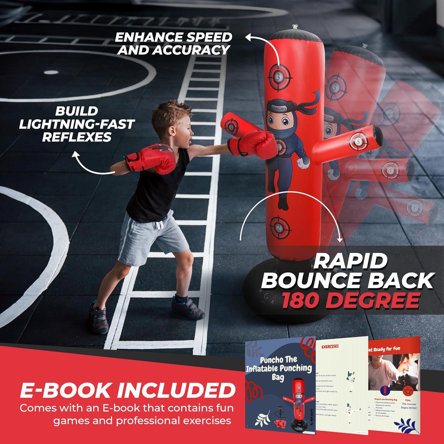 Saco de Boxeo Inflable para Niños YGA Sports 160 cm Rojo