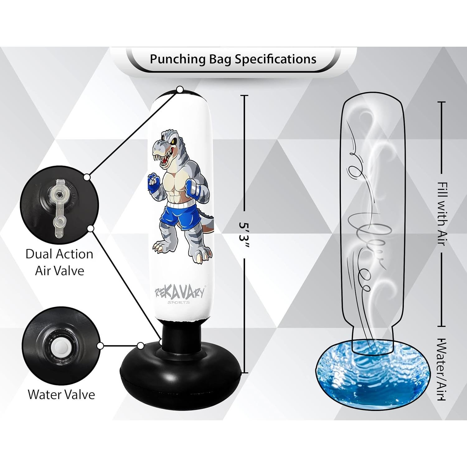 Saco de Boxeo Inflable Rekavary 1.60 m con Guantes y Bomba