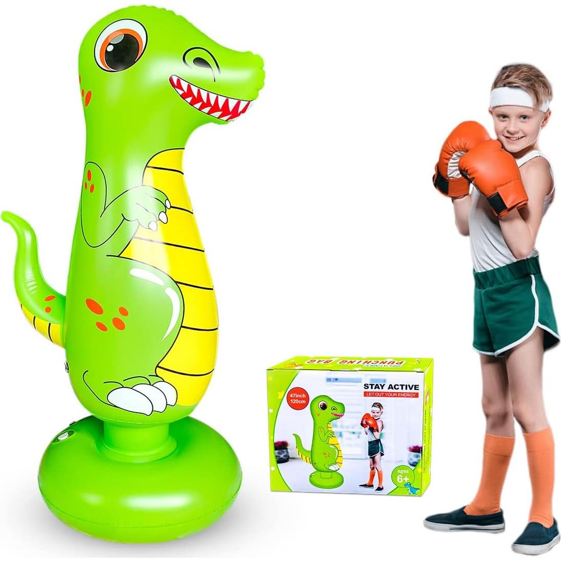 Saco de Boxeo Inflable Cweopo 120 cm Verde y Blanco para Niños