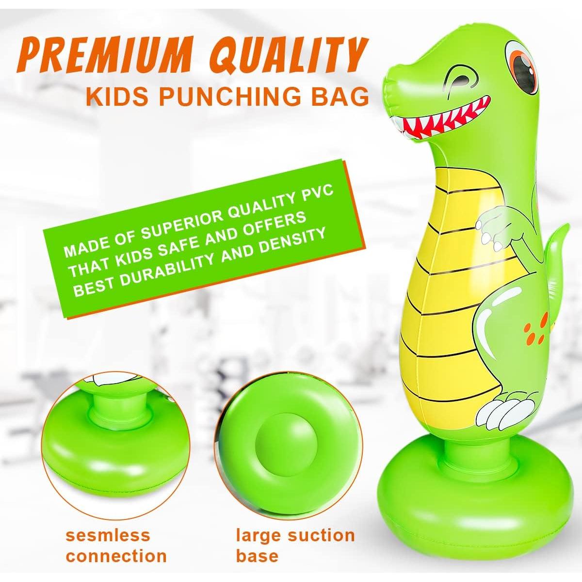 Saco de Boxeo Inflable Cweopo 120 cm Verde y Blanco para Niños