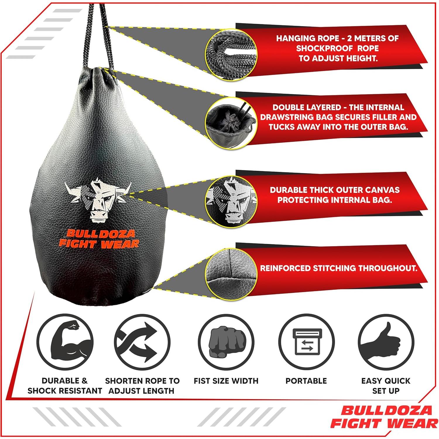 Bolsa de Slip BULL DOZA FIGHT WEAR - 1kg - Negra - Entrenamiento