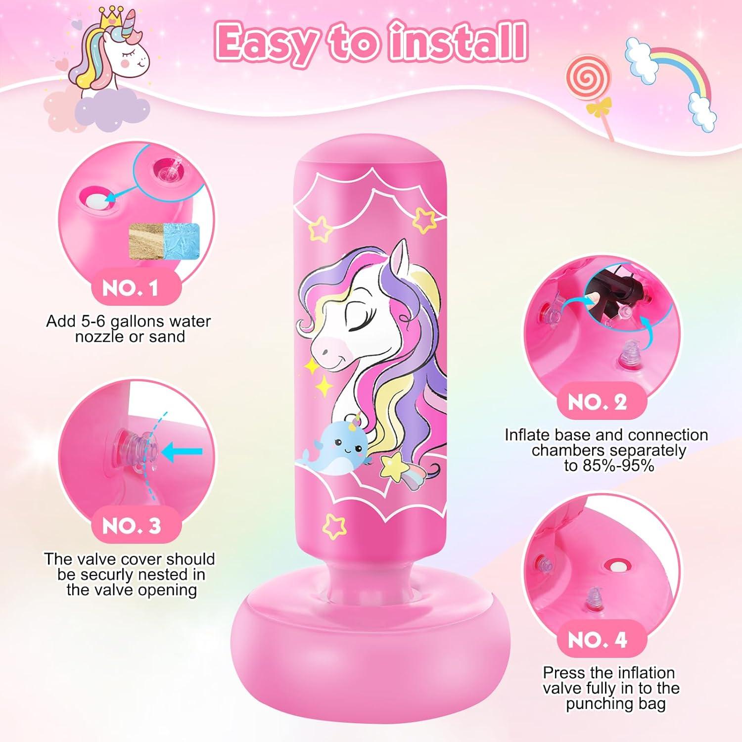 Bolsa de Boxeo Inflable YORWHIN 167.6 cm con Guantes Rosa