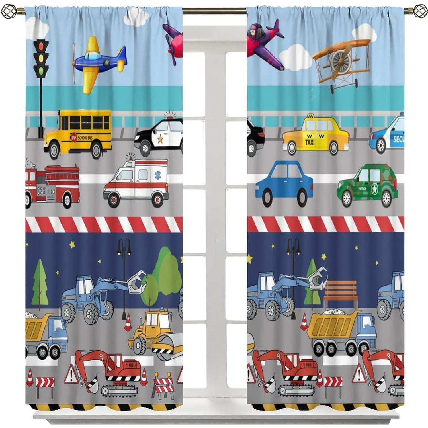 Cortinas de Niños SXXLDNG 2 Paneles 53x158 cm Autos