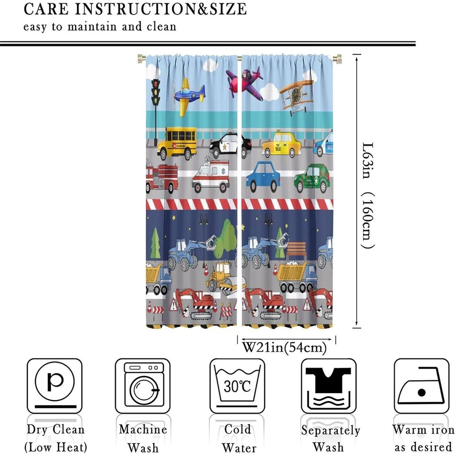 Cortinas de Niños SXXLDNG 2 Paneles 53x158 cm Autos