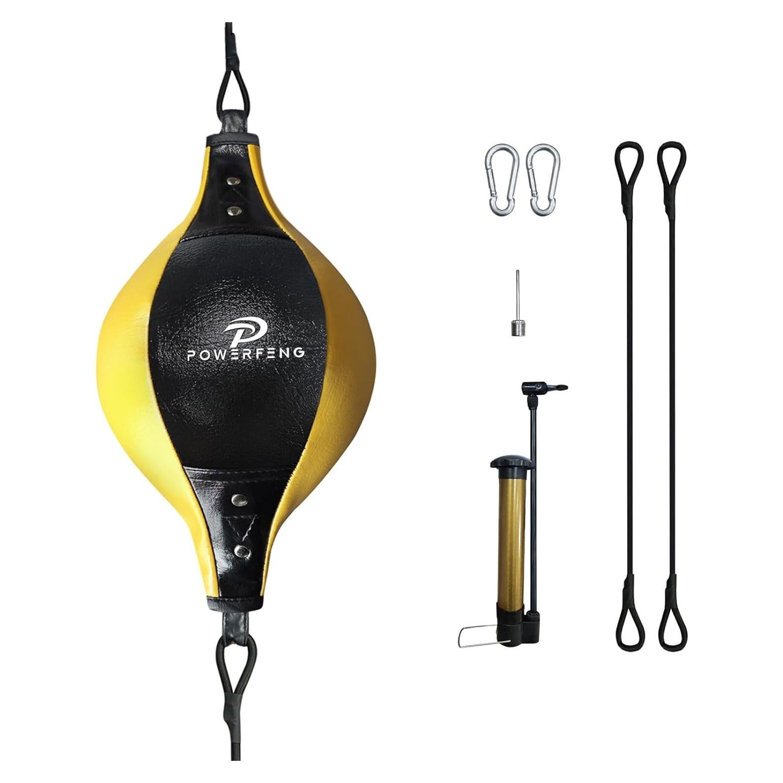 Saco de Boxeo Doble Cabeza Powerfeng - PVC, 0.32 kg, Negro Amarillo