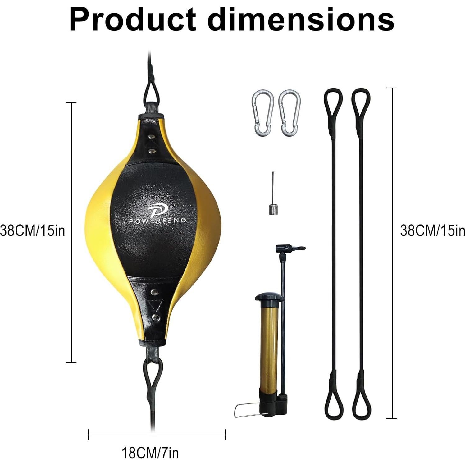 Saco de Boxeo Doble Cabeza Powerfeng - PVC, 0.32 kg, Negro Amarillo