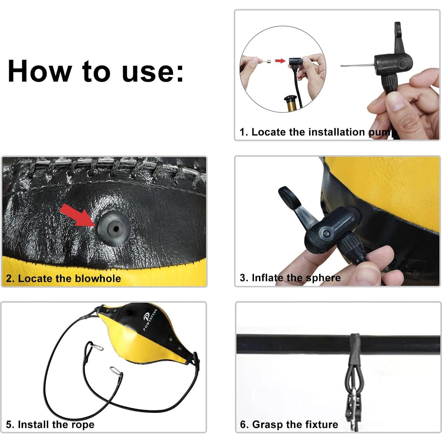 Saco de Boxeo Doble Cabeza Powerfeng - PVC, 0.32 kg, Negro Amarillo