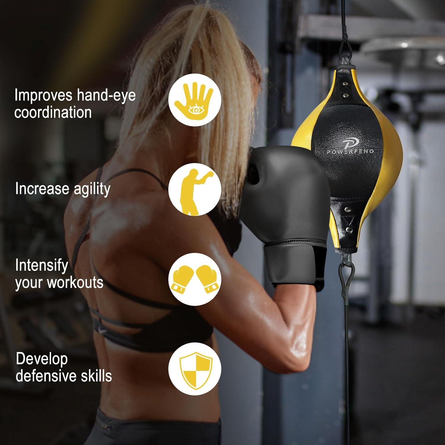 Saco de Boxeo Doble Cabeza Powerfeng - PVC, 0.32 kg, Negro Amarillo