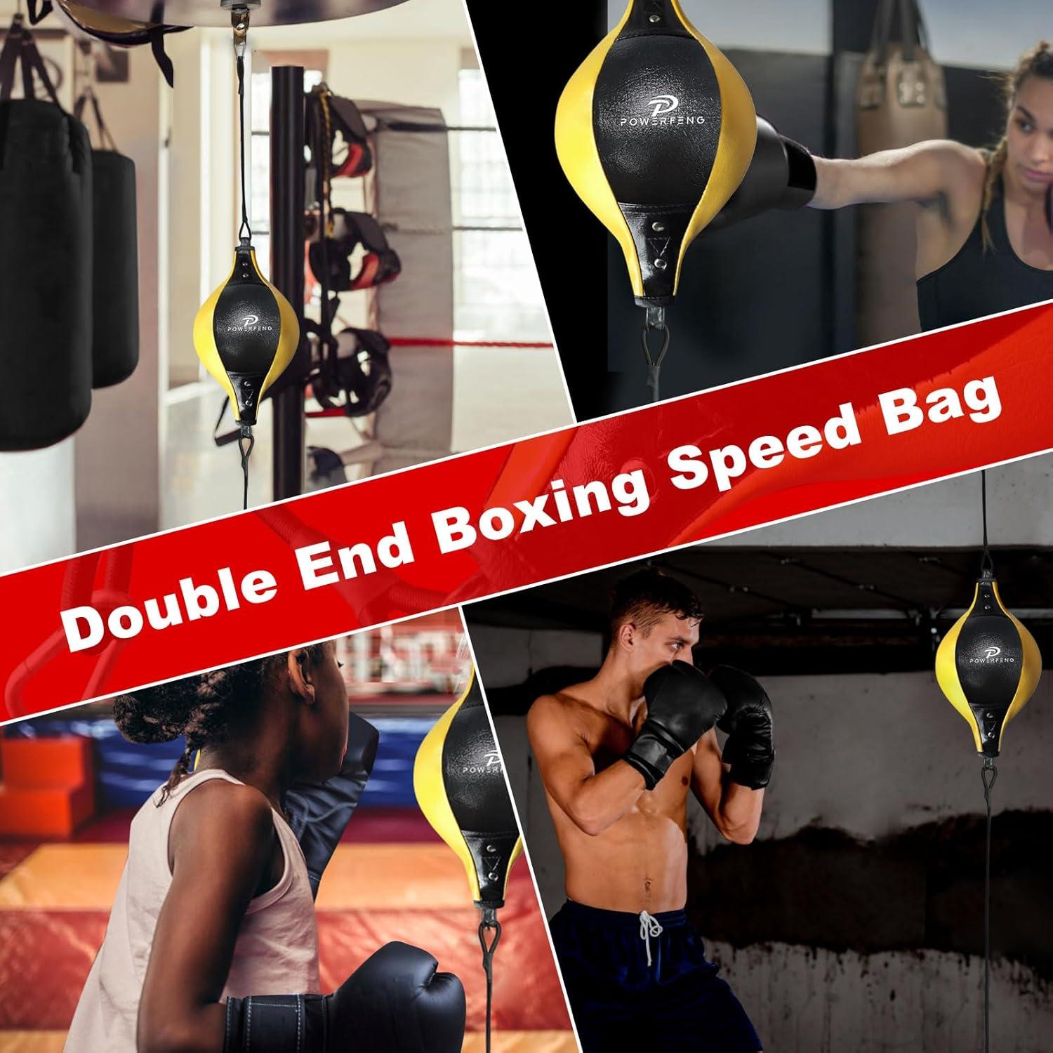 Saco de Boxeo Doble Cabeza Powerfeng - PVC, 0.32 kg, Negro Amarillo