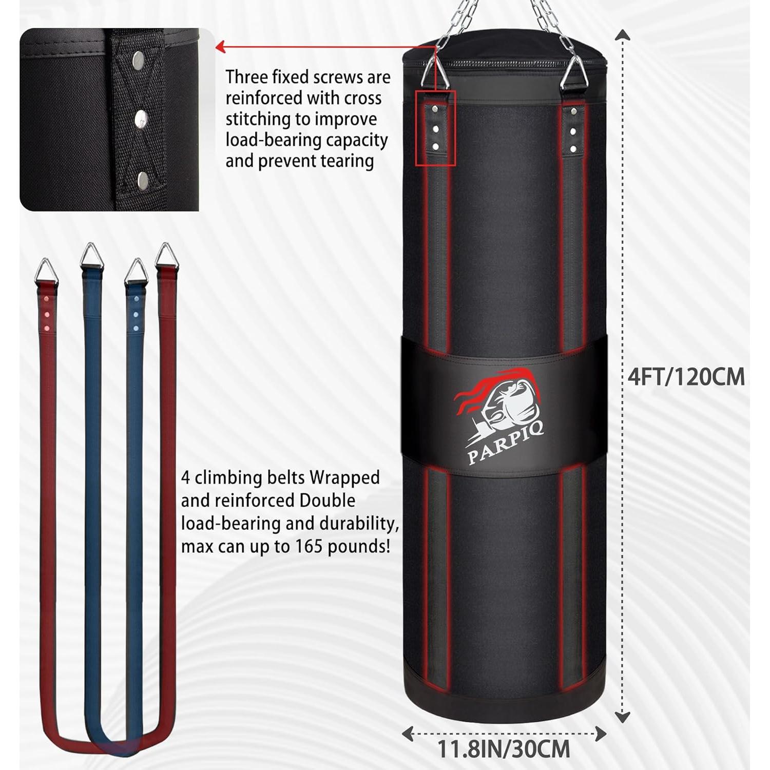 Saco de Boxeo Colgante PARPIQ 4FT + Guantes 12oz + Soporte