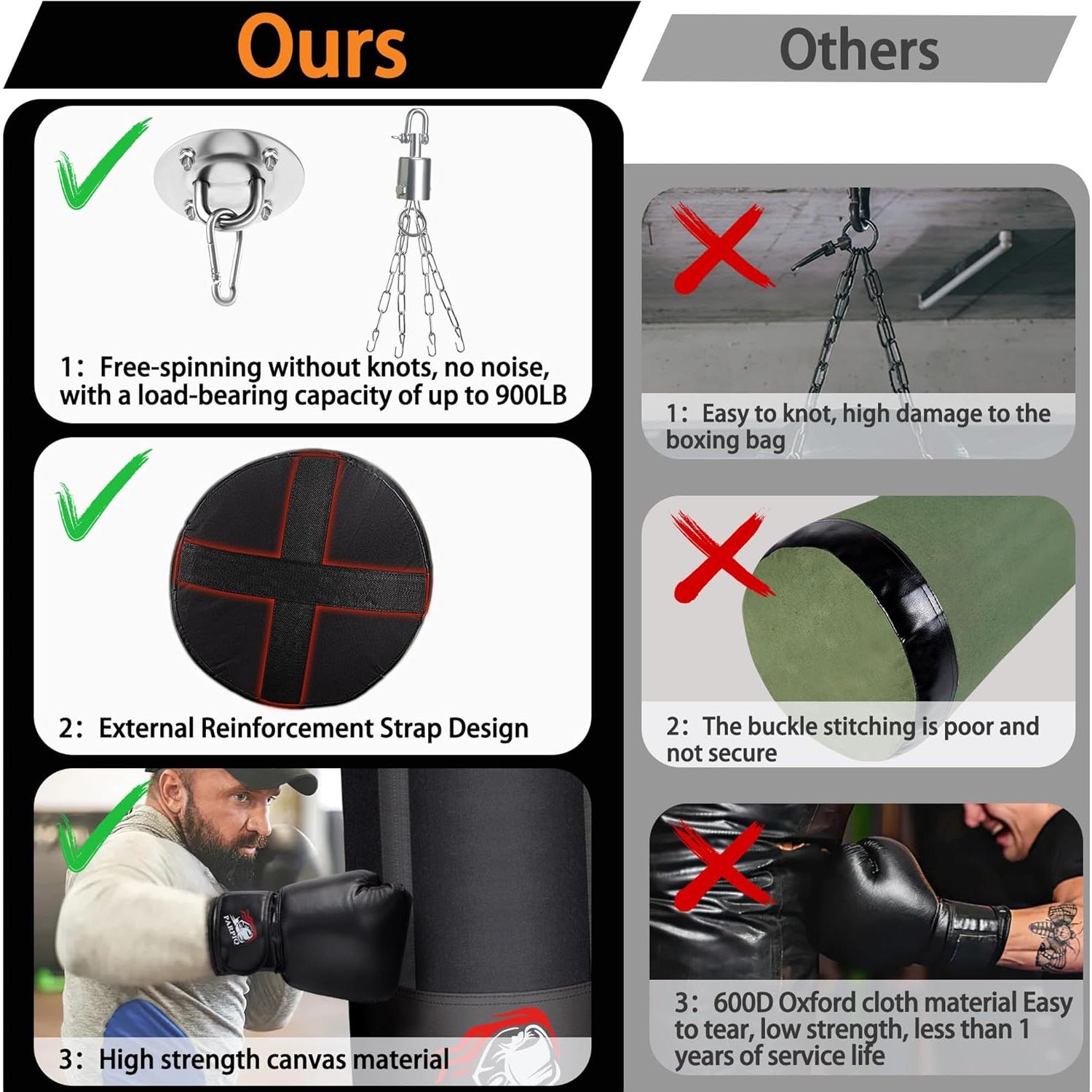 Saco de Boxeo Colgante PARPIQ 4FT + Guantes 12oz + Soporte