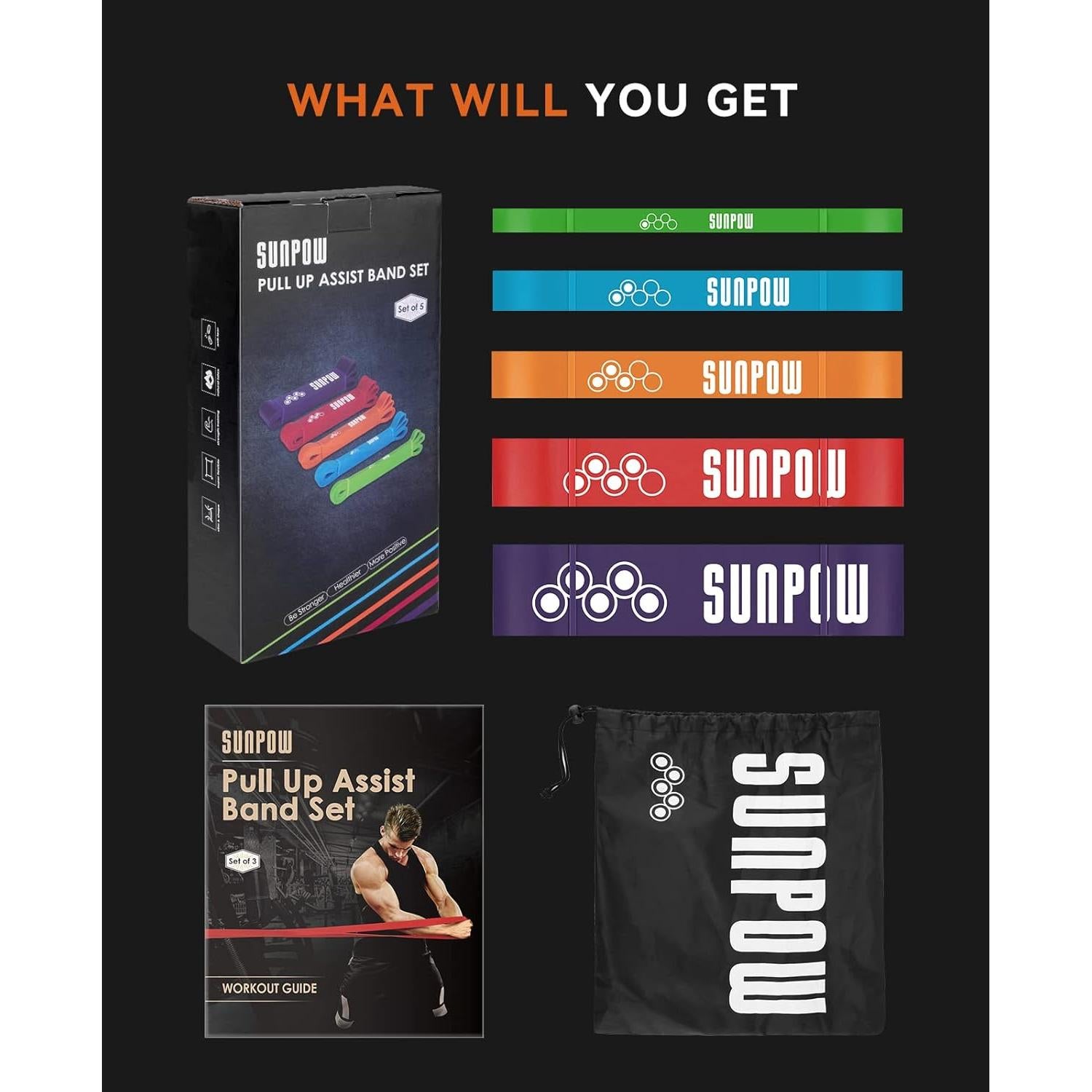 Bandas de Asistencia SUNPOW - Juego 5 Bandas Resistencia 5-65.8 kg