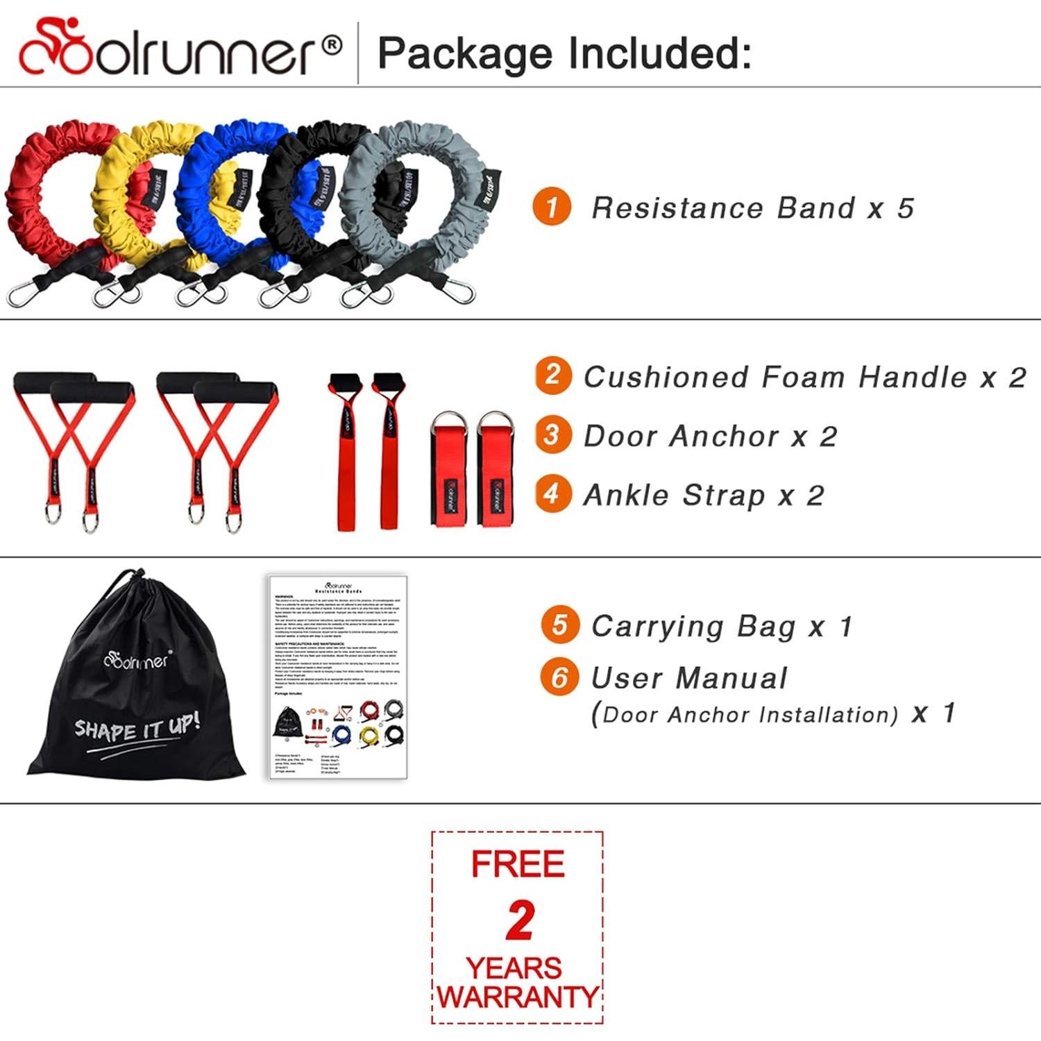 Juego de Bandas de Resistencia Coolrunner 14 PCS 20-40 lbs