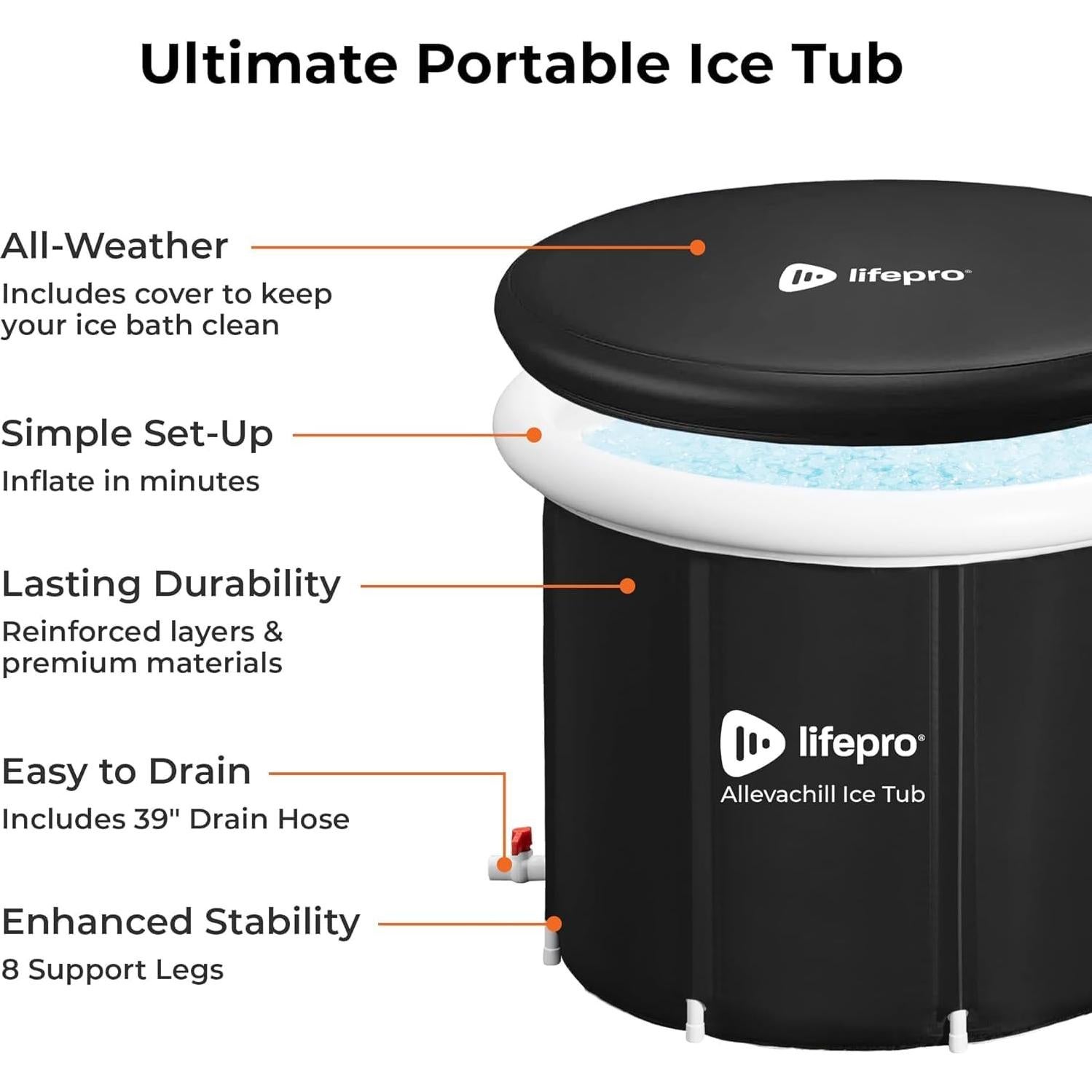 Bañera de Hielo LifePro Portátil 348L con Tapa