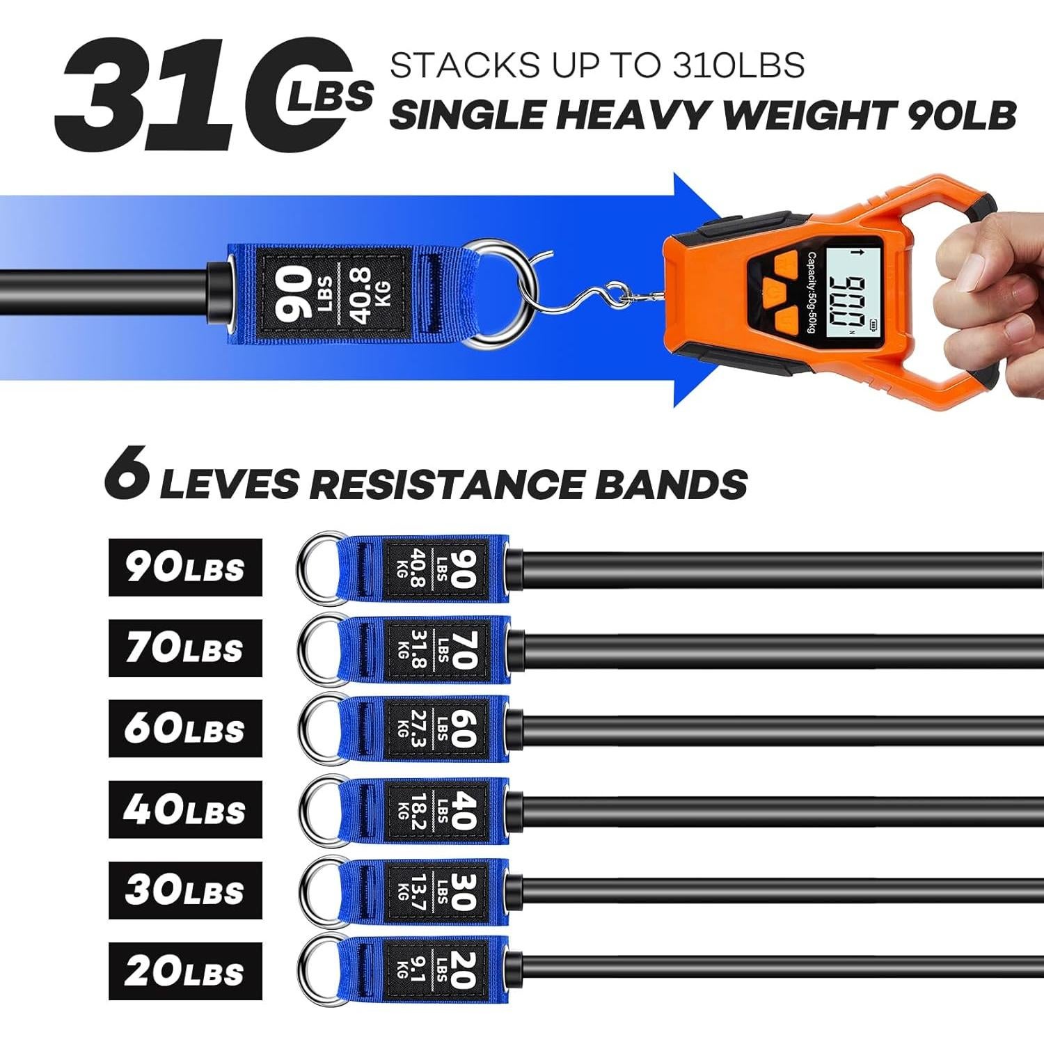 Bandas de Resistencia NITEEN 310lbs con Mangos y Anclaje
