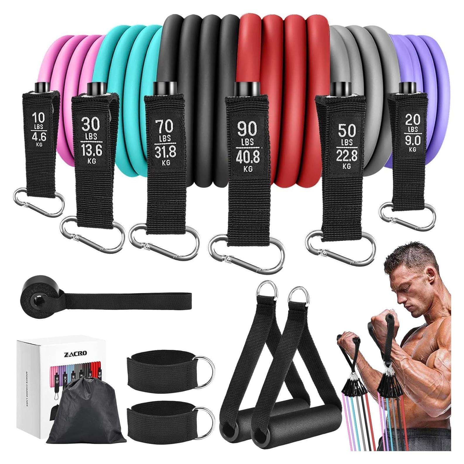 Bandas de Resistencia Zacro 270 lbs con Mangos - Entrenamiento en Casa