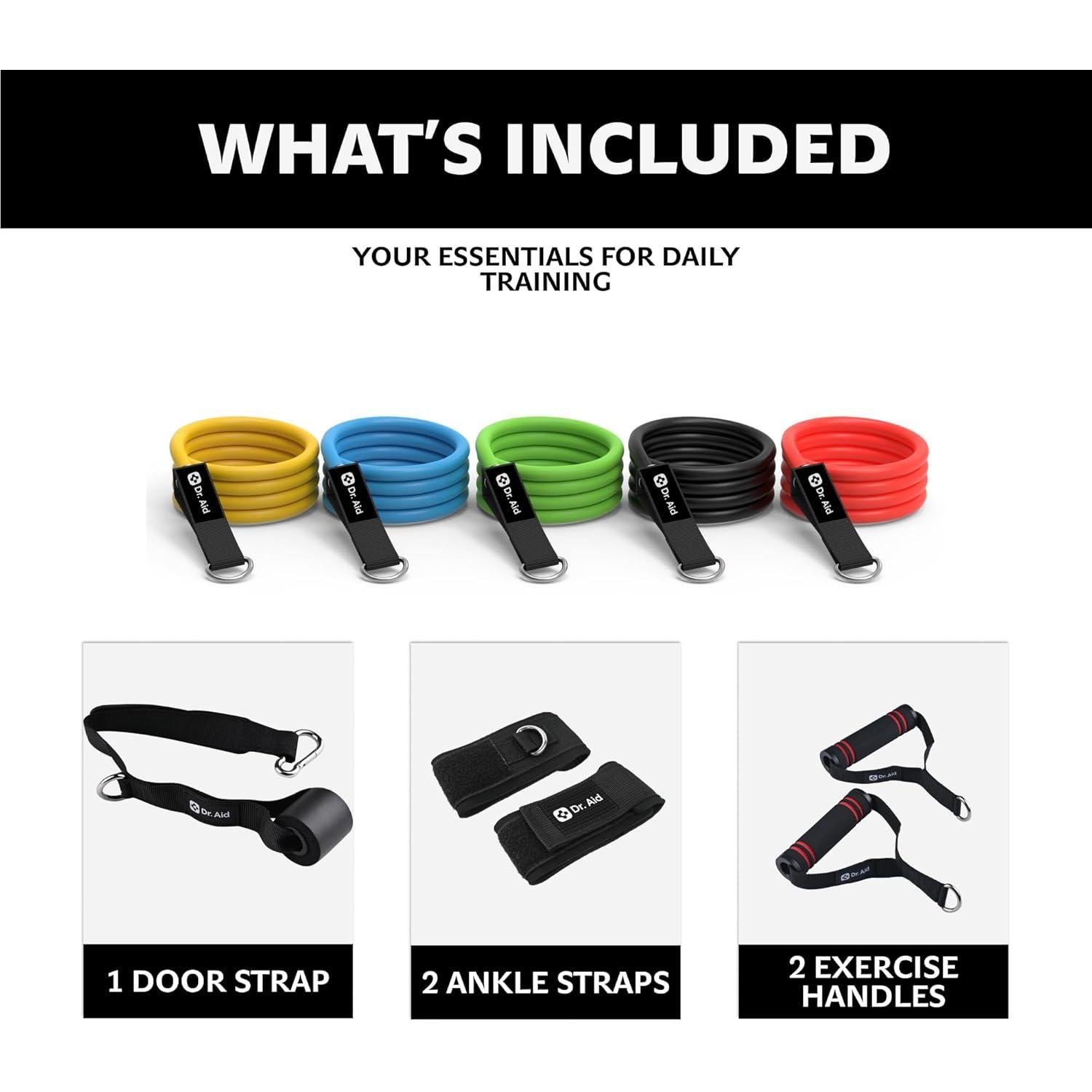 Set de Bandas de Resistencia Dr. Aid - 5 Niveles, Láttex Reforzado
