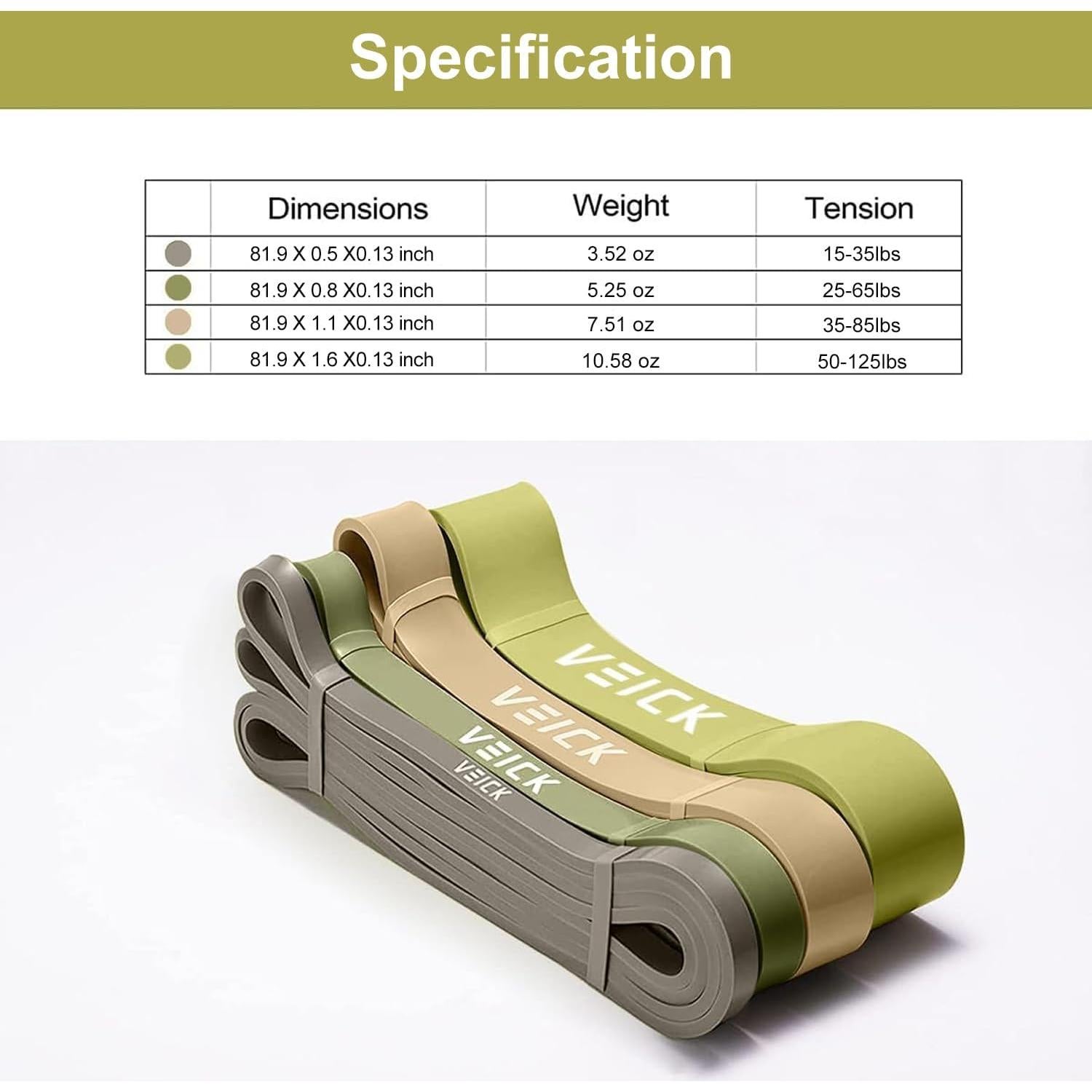 Bandas de Resistencia VEICK 4 Niveles para Ejercicio y Dominadas