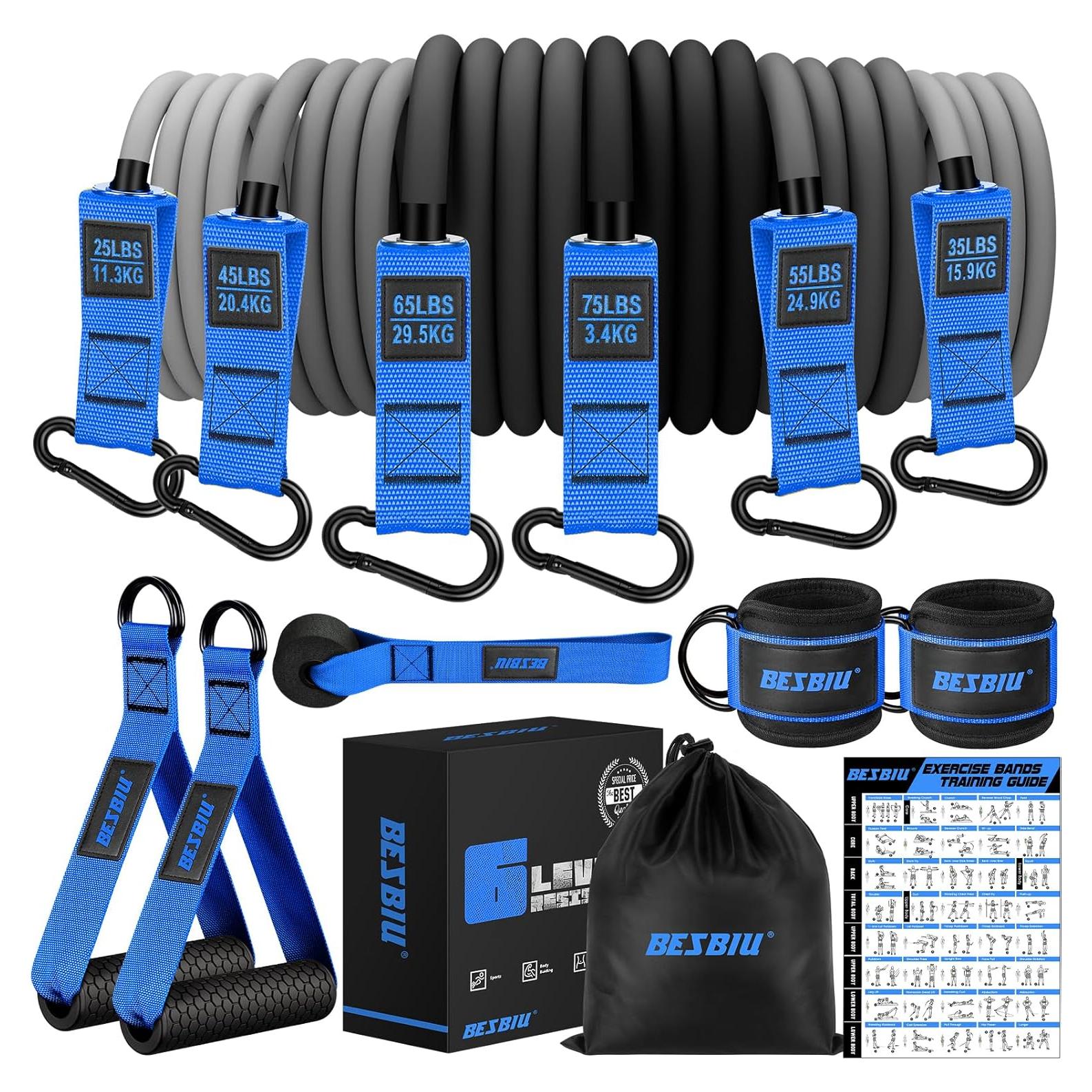 Bandas de Resistencia Pesadas BesBiu 300lbs con Mangos y Accesorios