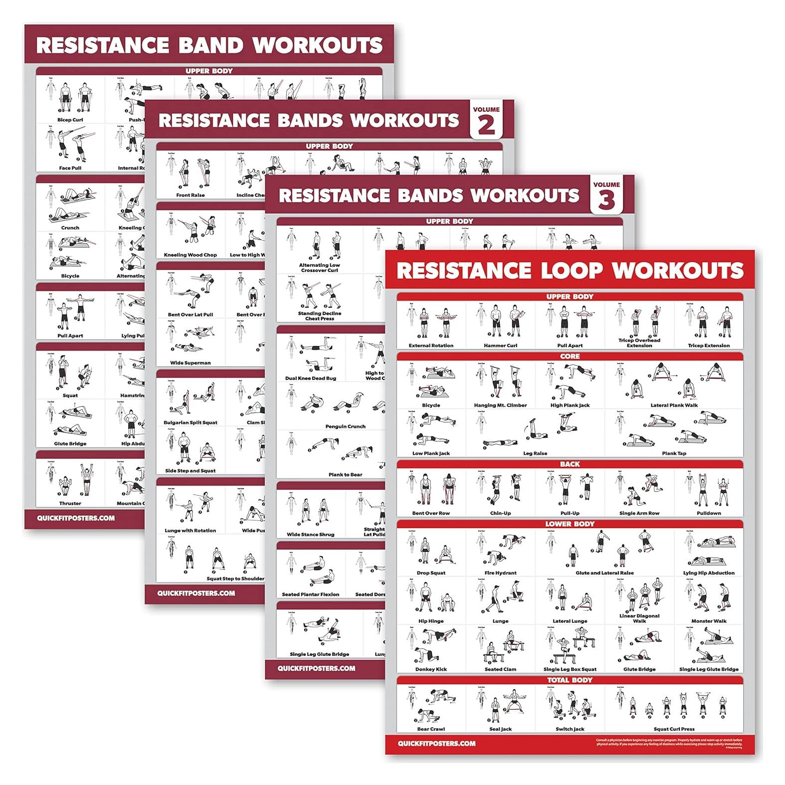 Posters de Ejercicio con Bandas de Resistencia - Palace Learning - 4 Piezas Laminadas