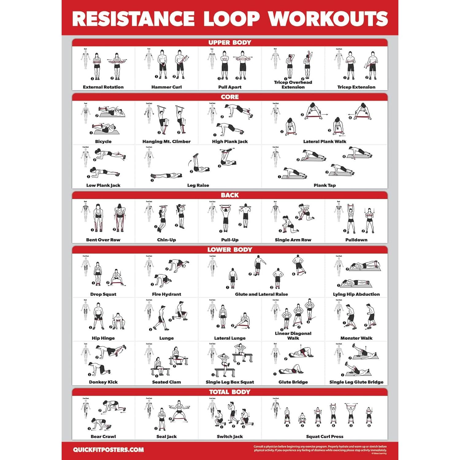 Posters de Ejercicio con Bandas de Resistencia - Palace Learning - 4 Piezas Laminadas