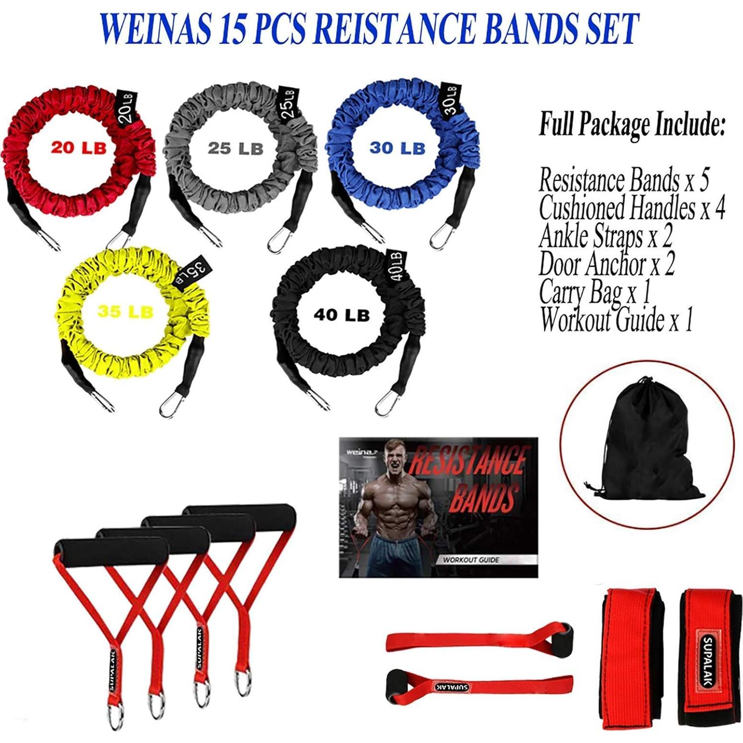 Set de Bandas de Resistencia SUPALAK 15 Piezas 20-40lbs