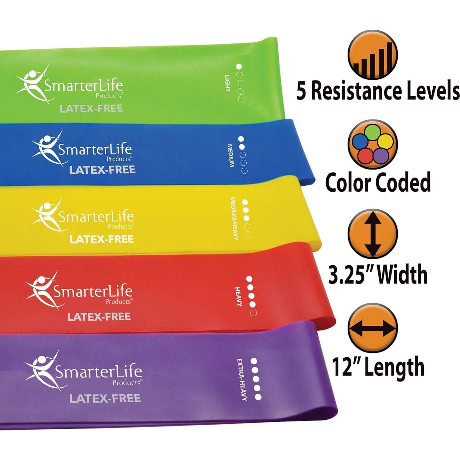 Bandas de Resistencia SmarterLife - 5 Niveles, Sin Látex, 204g