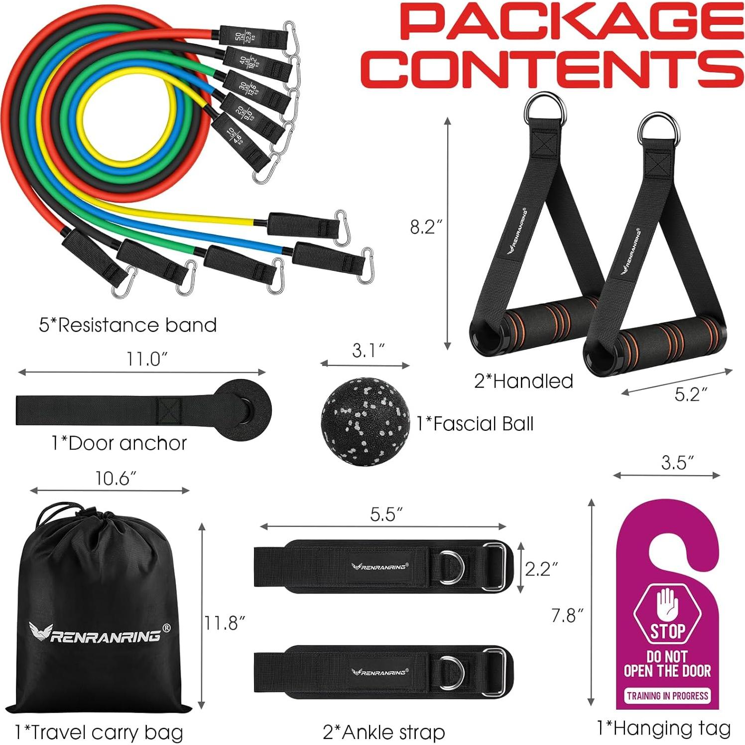 Bandas de Resistencia RENRANRING 68 kg con Mangos - 5 Niveles