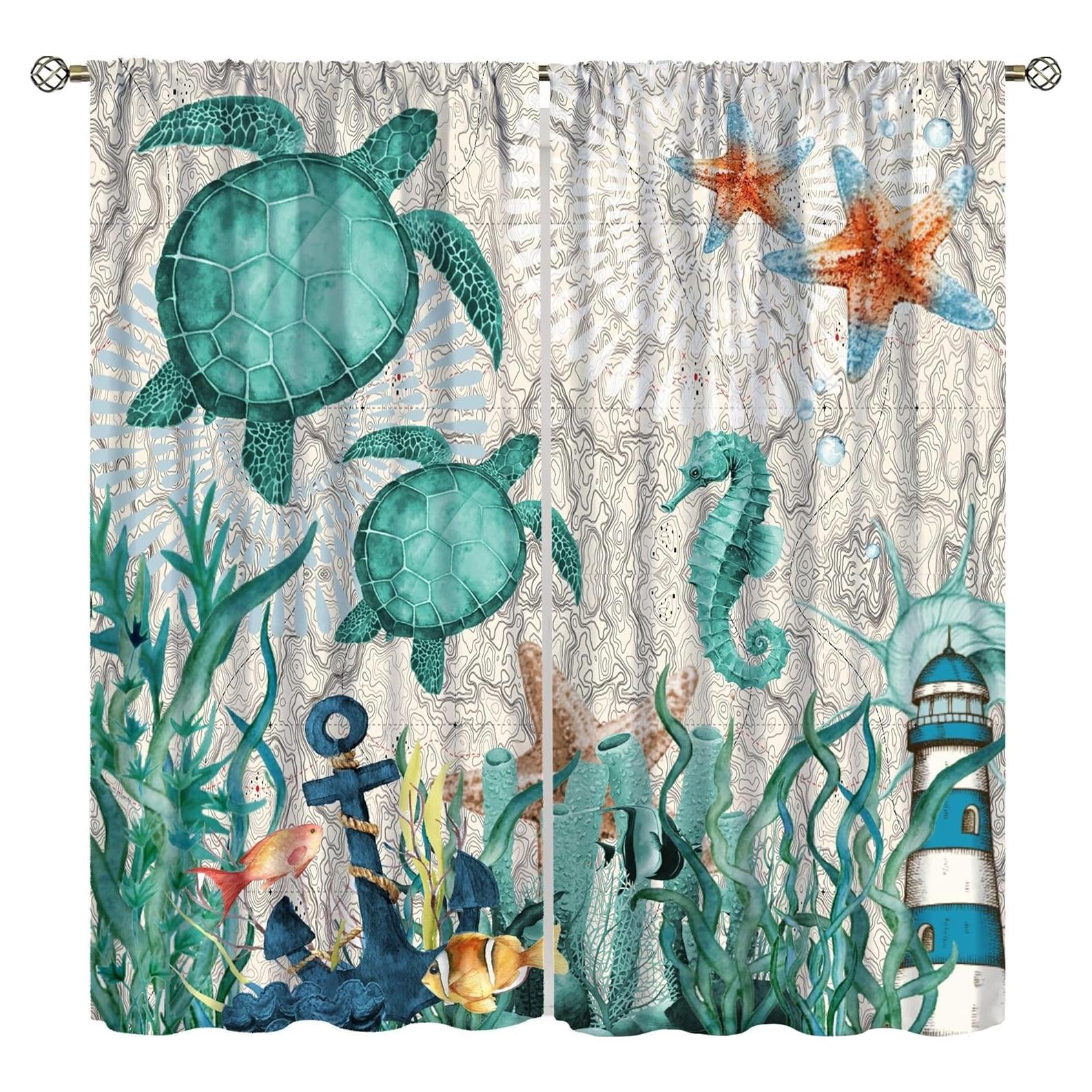 Cortinas Oscurecimiento AAVEUP 2 Paneles 106x213 cm Tortugas