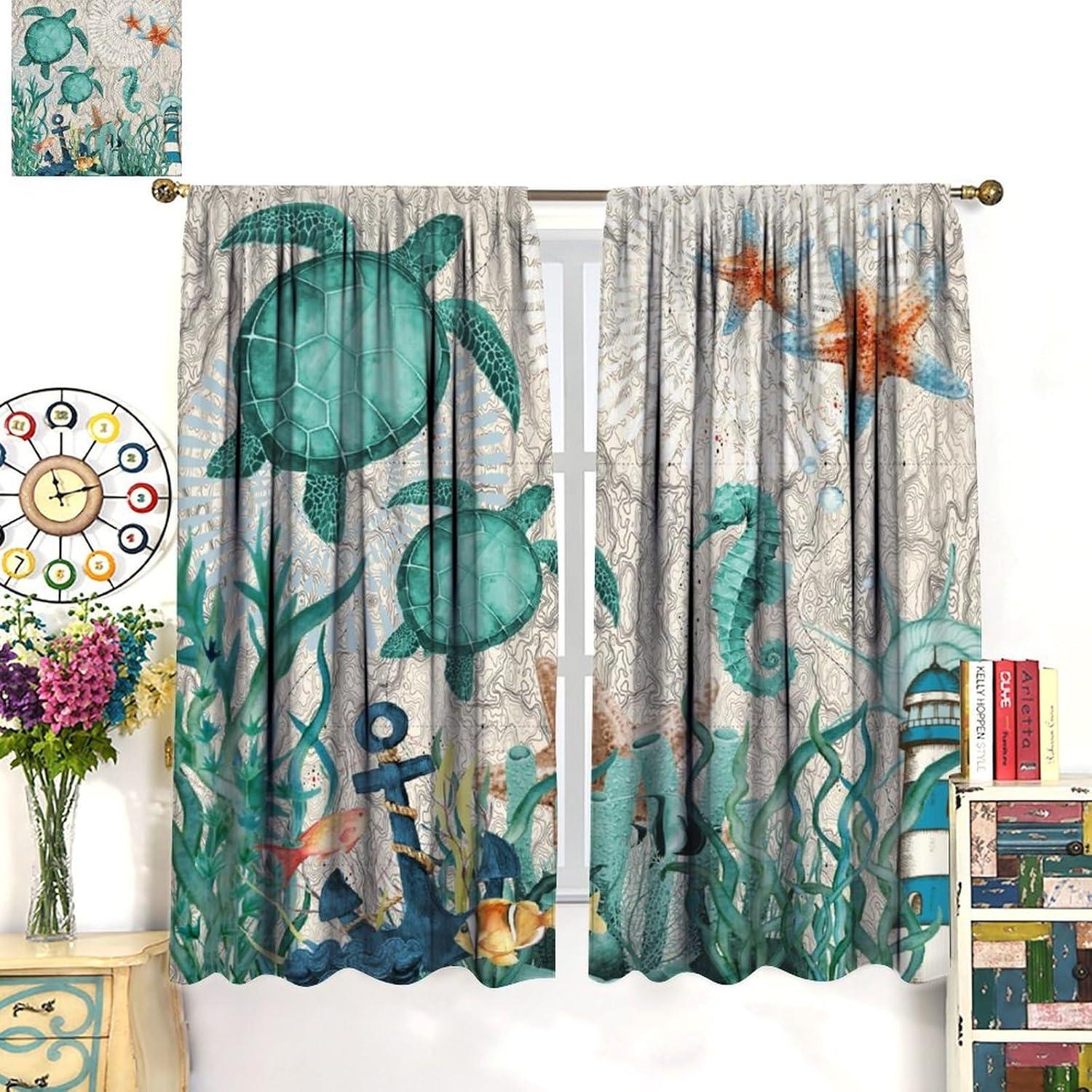 Cortinas Oscurecimiento AAVEUP 2 Paneles 106x213 cm Tortugas