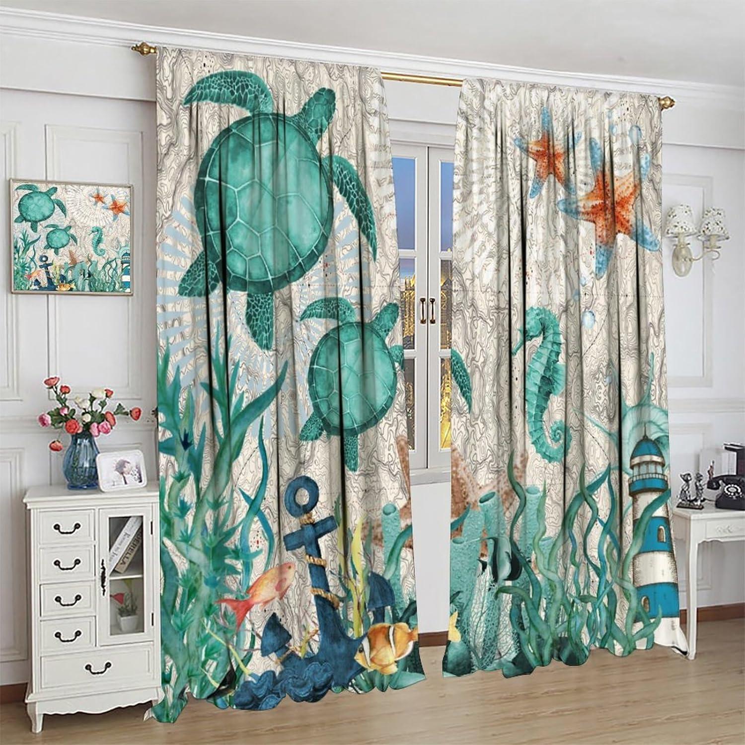 Cortinas Oscurecimiento AAVEUP 2 Paneles 106x213 cm Tortugas