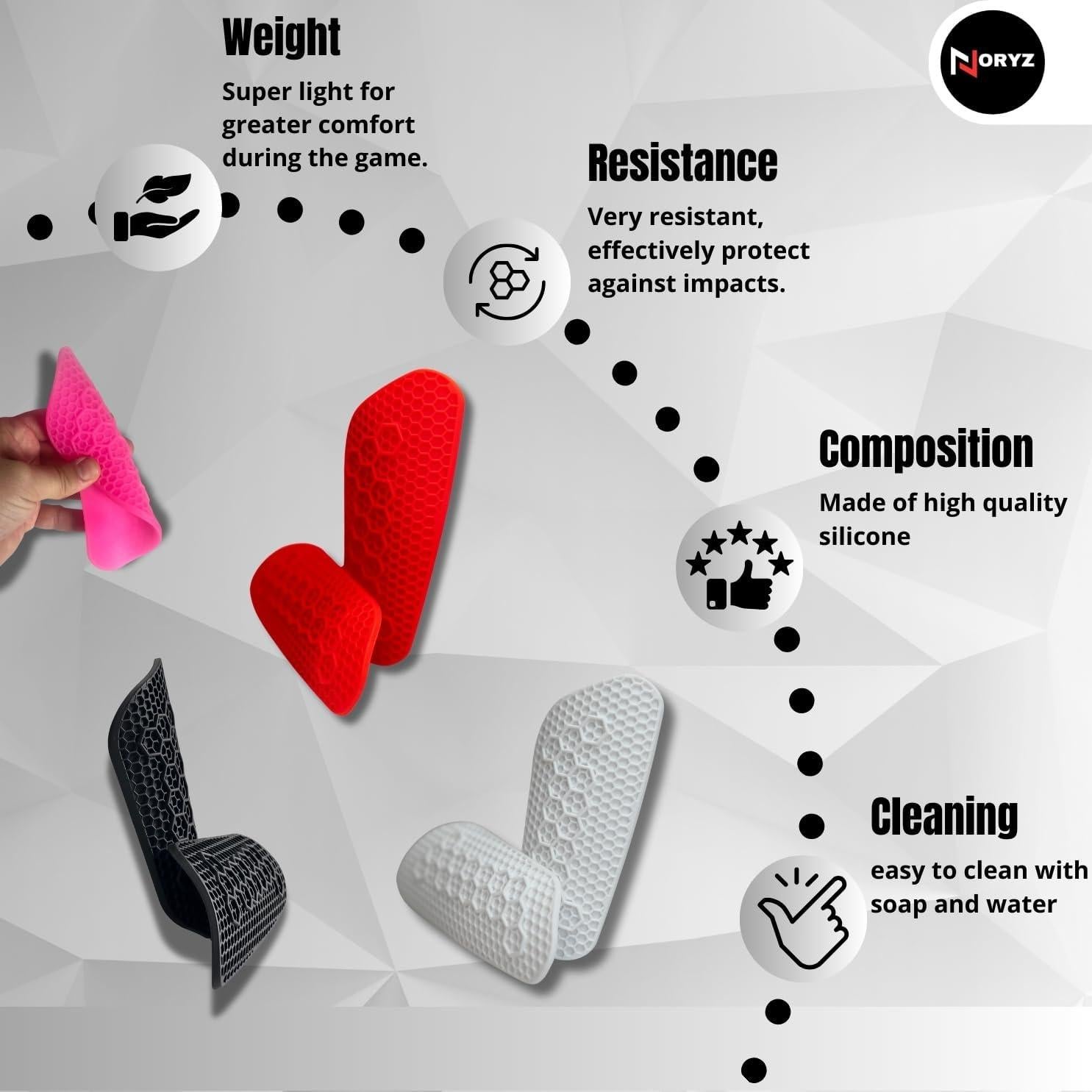 Protectores de Espinilla NORYZ de Silicona para Fútbol Adultos y Niños
