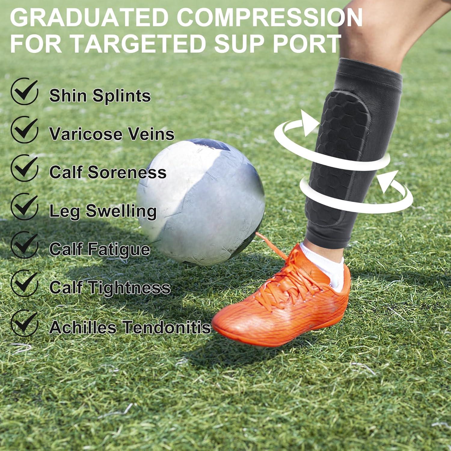 Espinilleras de Fútbol Aeloer con Mangas de Compresión - Negro