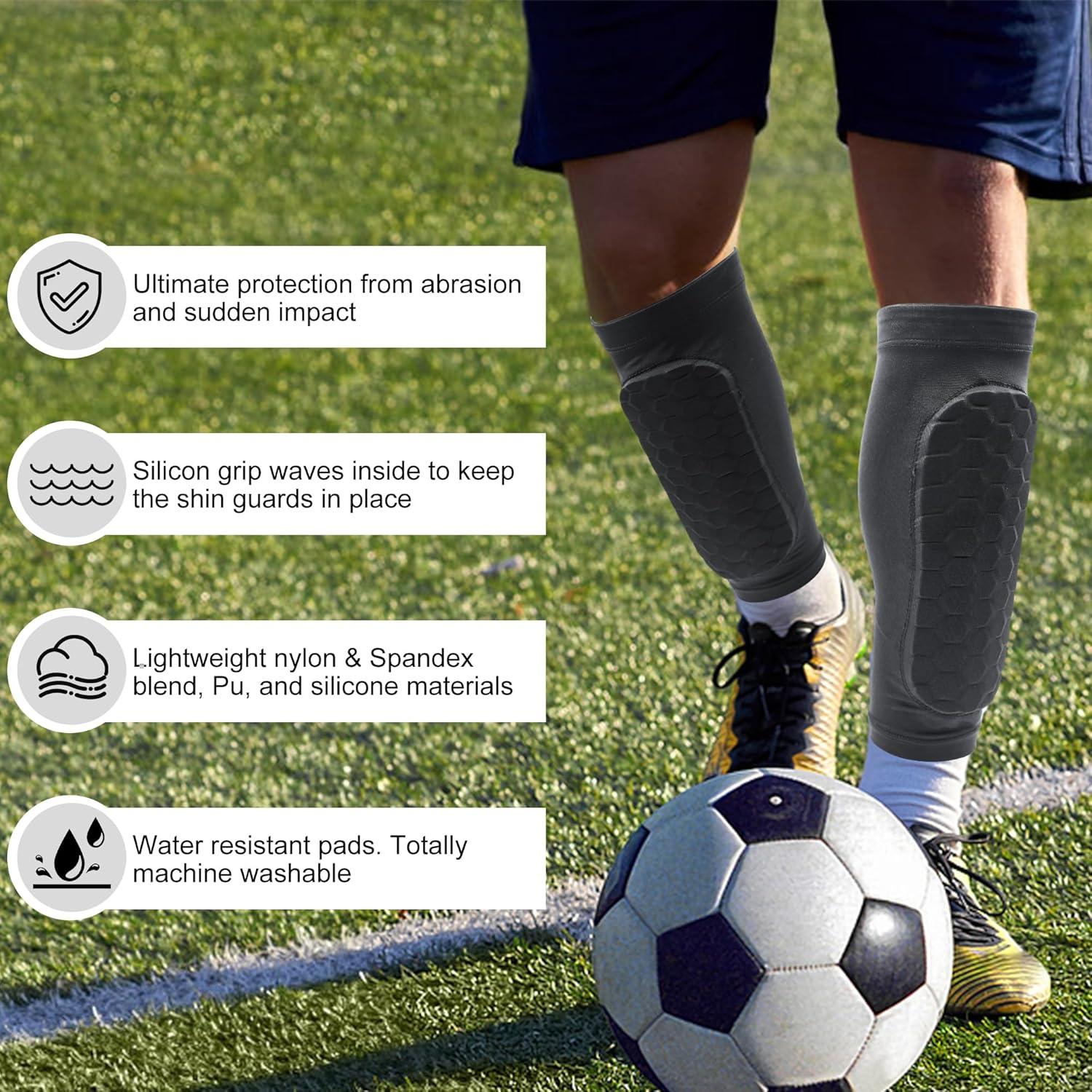 Espinilleras de Fútbol Aeloer con Mangas de Compresión - Negro