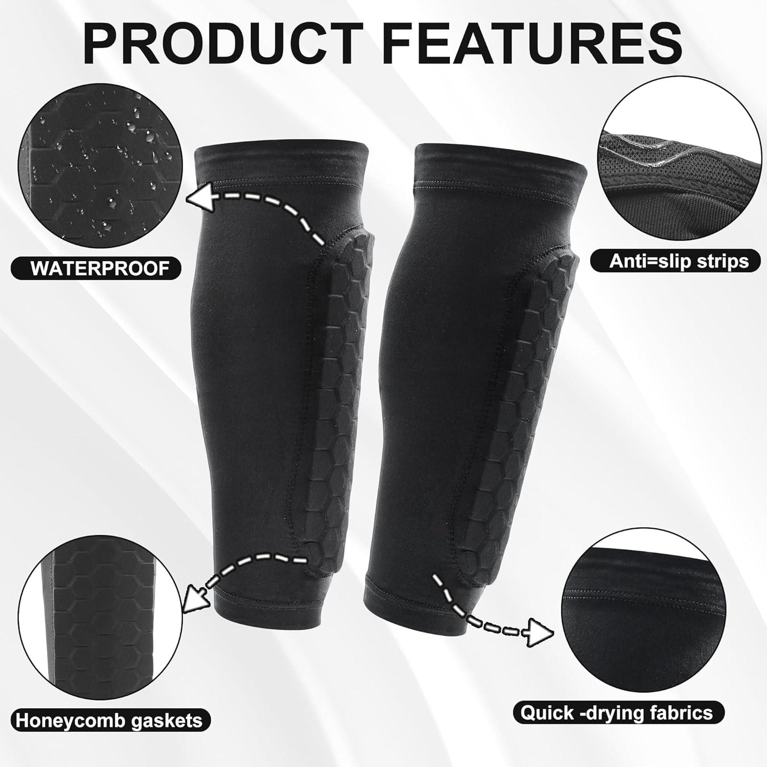 Espinilleras de Fútbol Aeloer con Mangas de Compresión - Negro