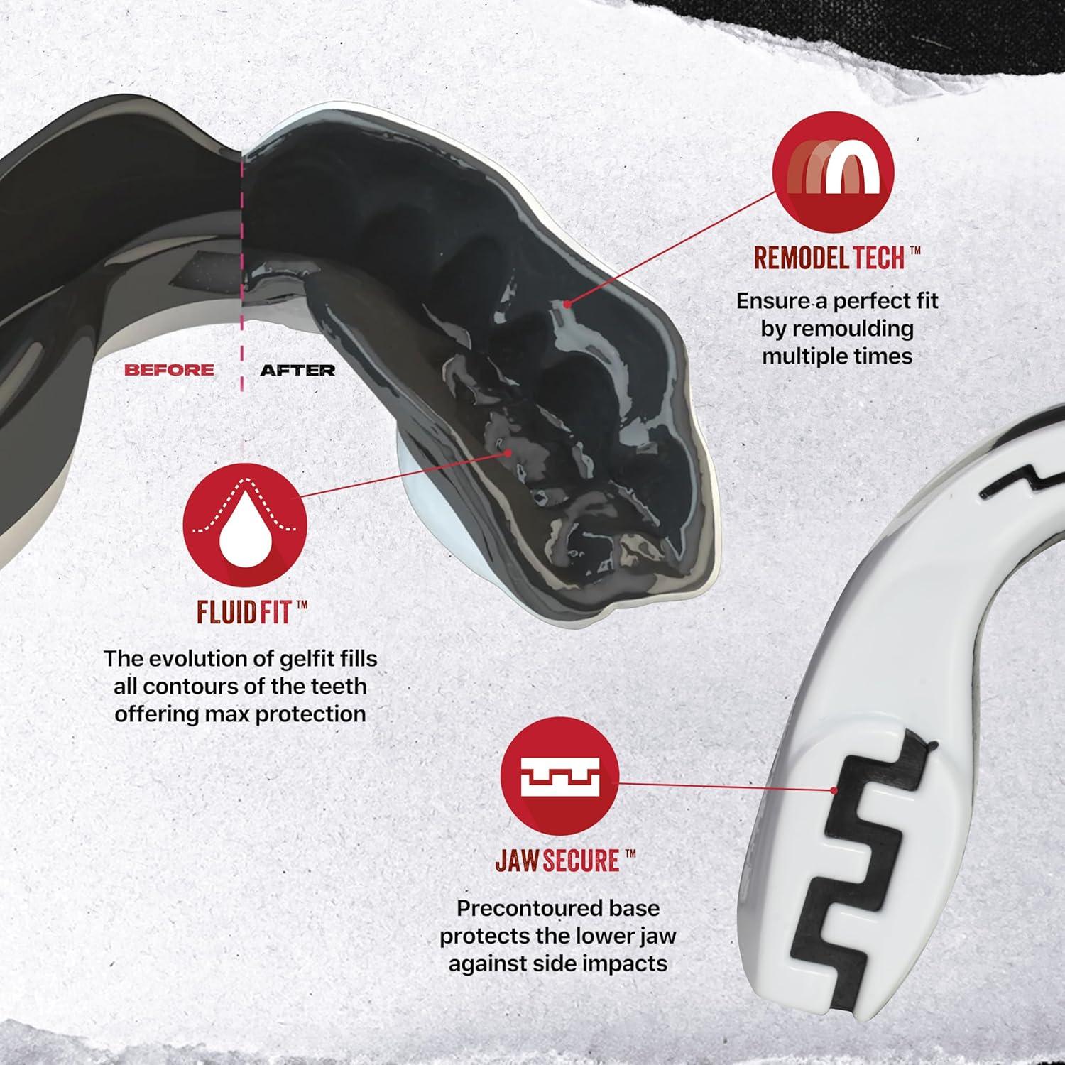 Protector Bucal SafeJawz Sports Fangz Negro Doble Capa para Deportes