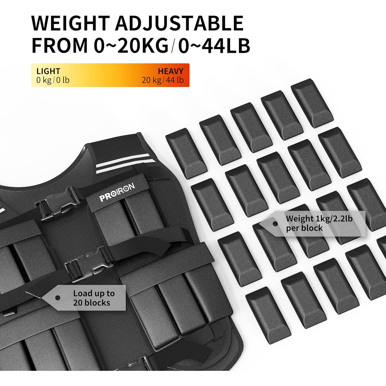 Chaleco con Pesas Ajustable PROIRON 10-20 kg para Entrenamiento