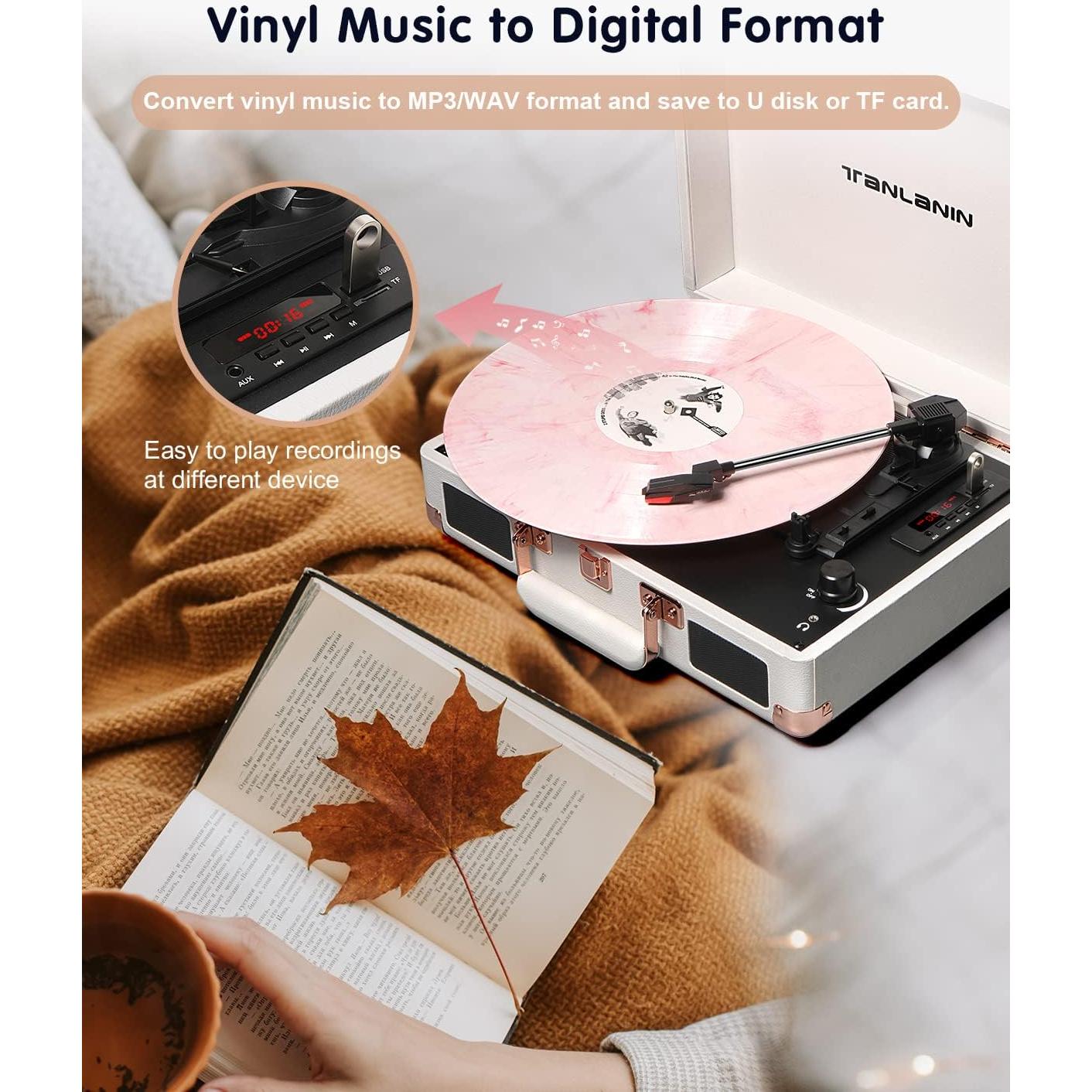 Reproductor de Vinilo Bluetooth TANLANIN TE-001WT 3 Velocidades