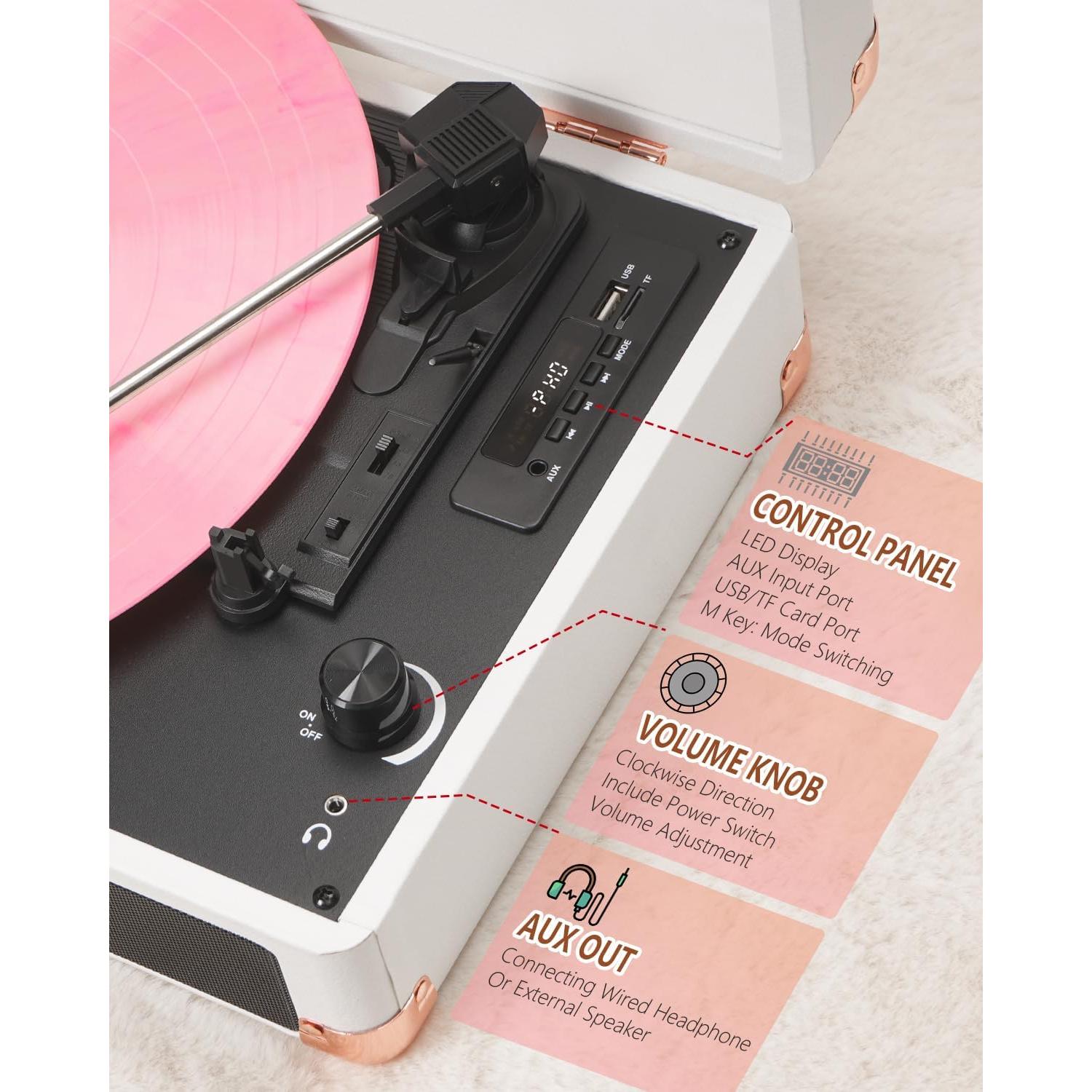 Reproductor de Vinilo Bluetooth TANLANIN TE-001WT 3 Velocidades