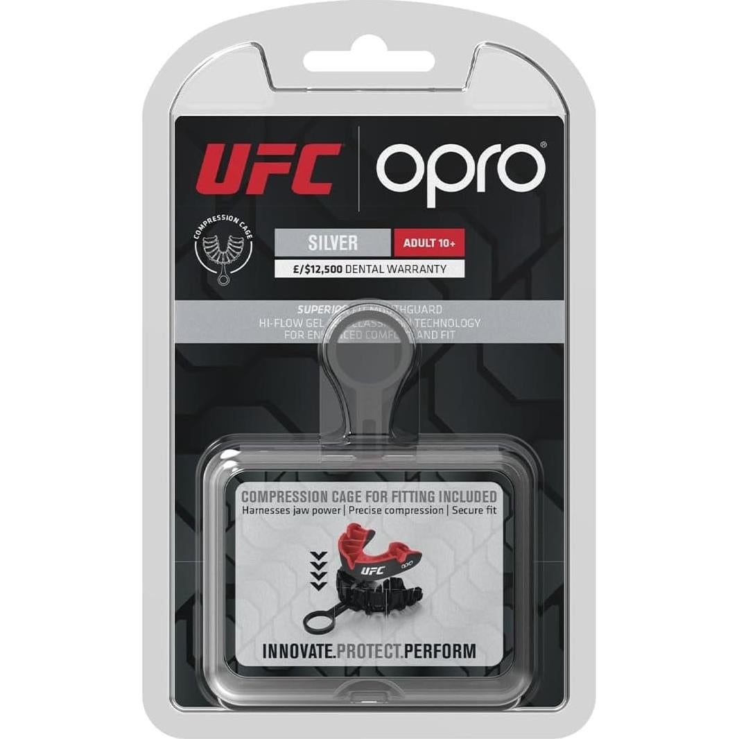Protector Bucal OPRO UFC Silver Level Moldeable Adulto Negro/Rojo