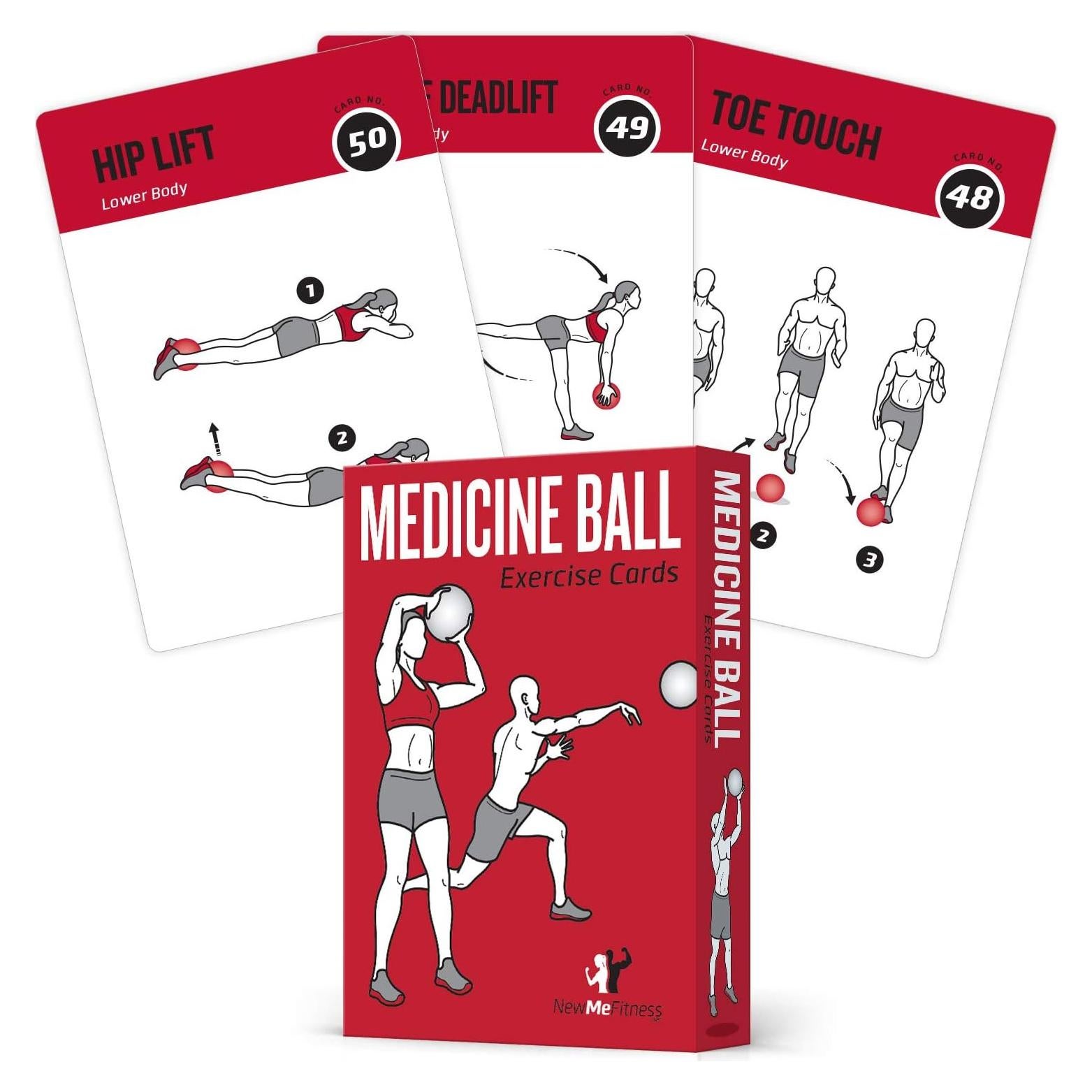 Tarjetas de Ejercicio con Balón Medicinal NewMe Fitness - 62 Piezas