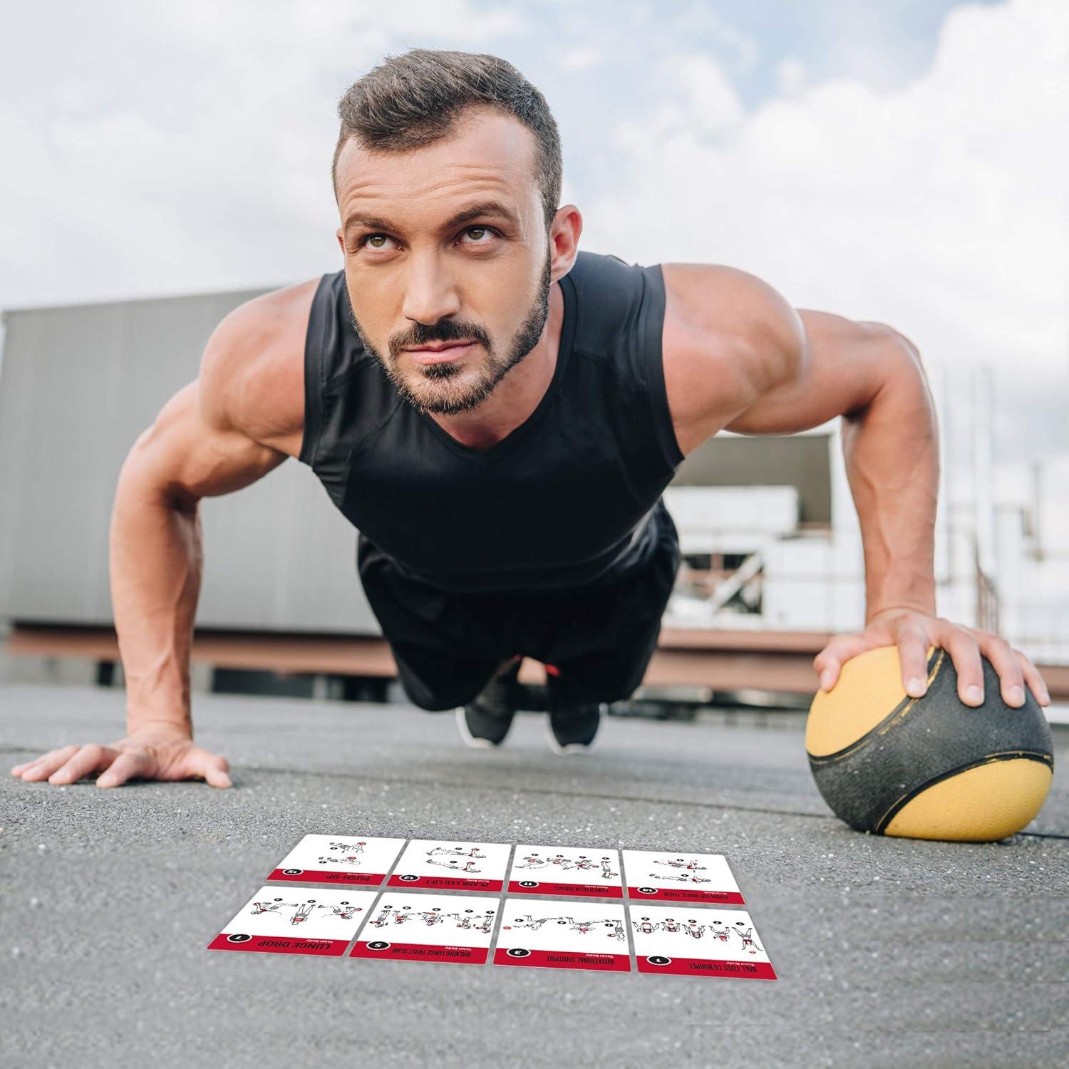 Tarjetas de Ejercicio con Balón Medicinal NewMe Fitness - 62 Piezas