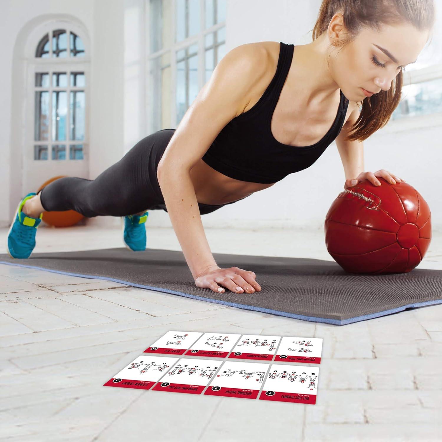 Tarjetas de Ejercicio con Balón Medicinal NewMe Fitness - 62 Piezas