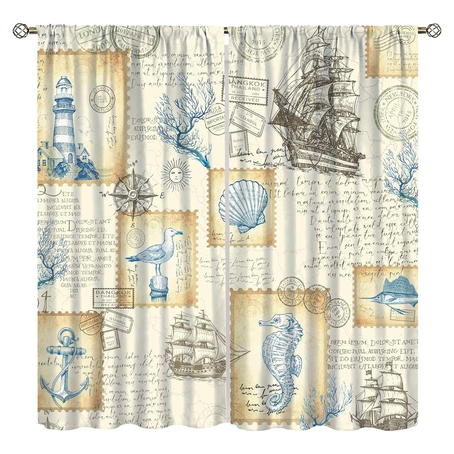 Cortinas Náuticas AAVEUP 2 Paneles 53x114 cm Estilo Art Deco