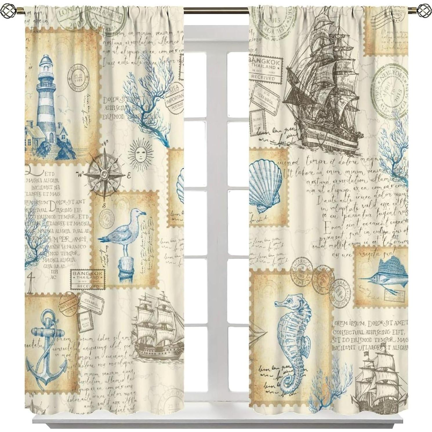 Cortinas Náuticas AAVEUP 2 Paneles 53x114 cm Estilo Art Deco