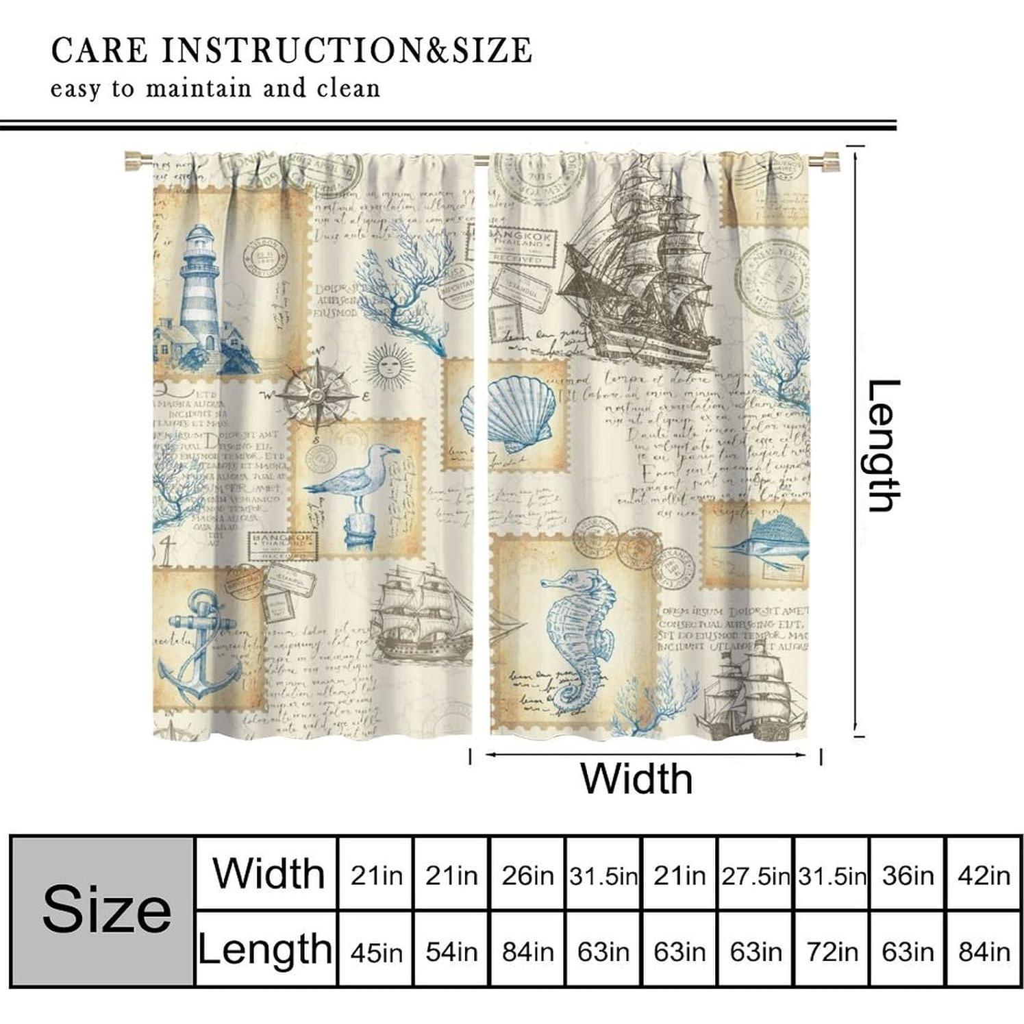 Cortinas Náuticas AAVEUP 2 Paneles 53x114 cm Estilo Art Deco