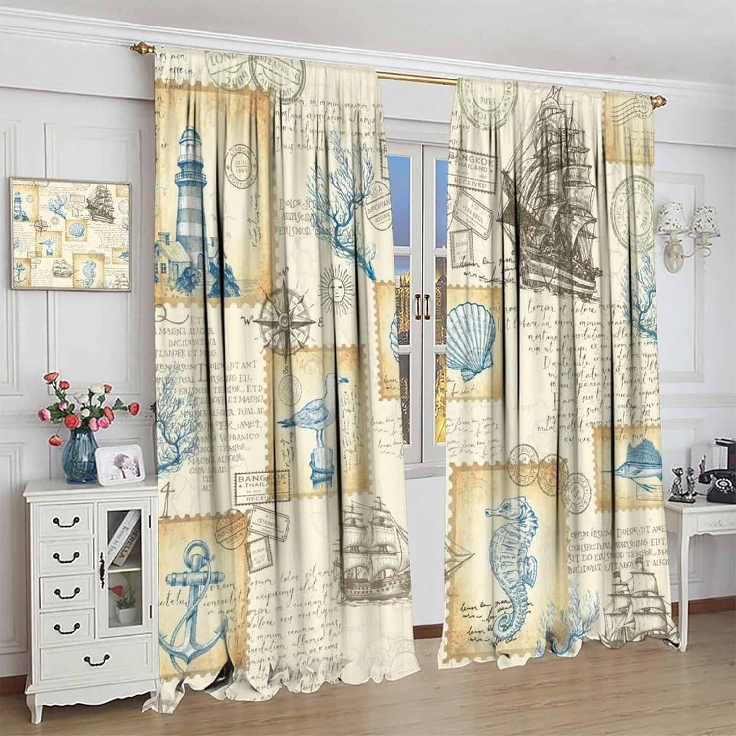 Cortinas Náuticas AAVEUP 2 Paneles 53x114 cm Estilo Art Deco