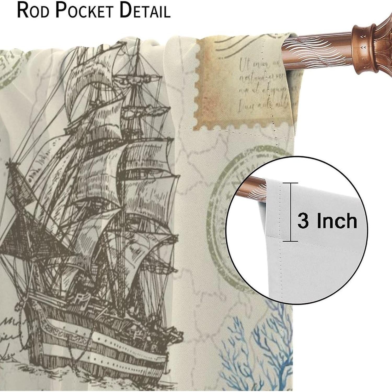 Cortinas Náuticas AAVEUP 2 Paneles 53x114 cm Estilo Art Deco