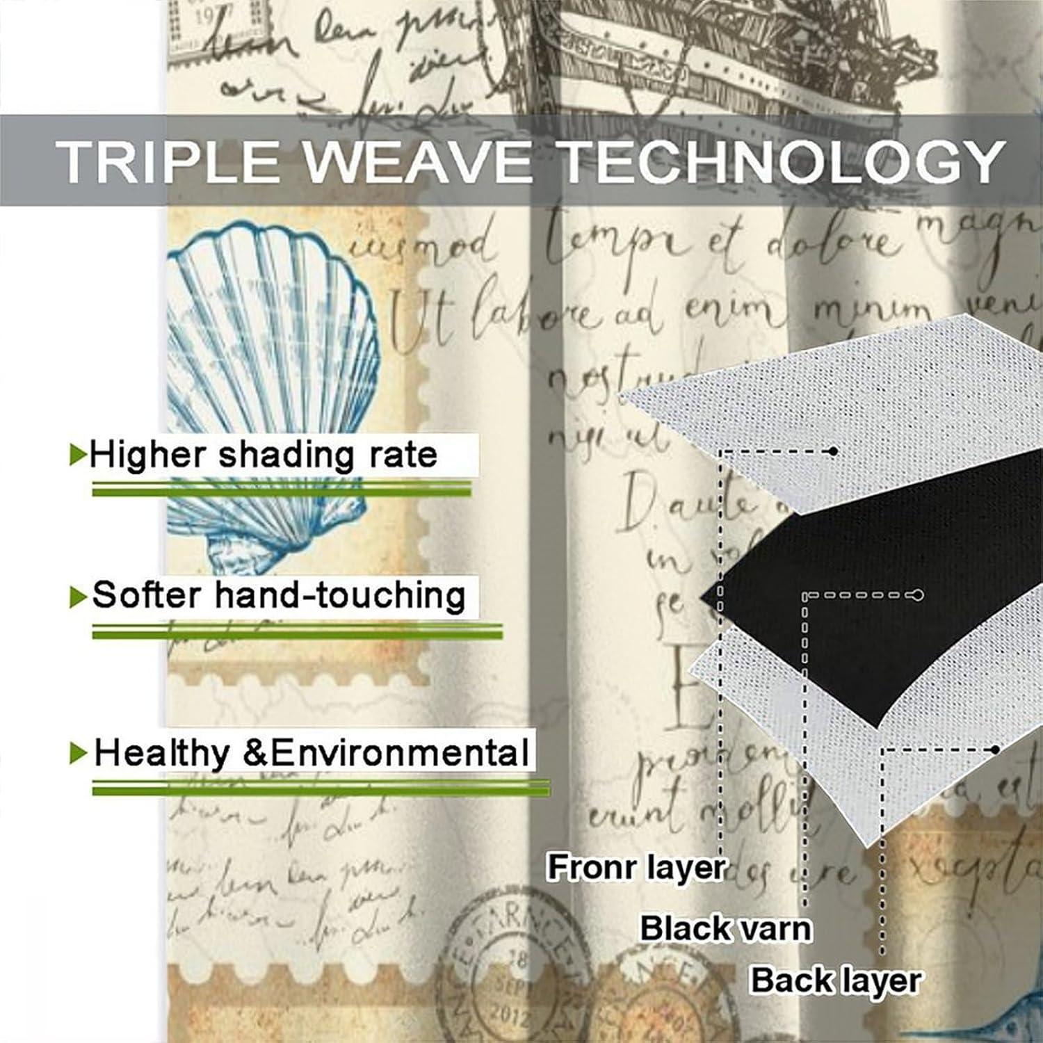 Cortinas Náuticas AAVEUP 2 Paneles 53x114 cm Estilo Art Deco