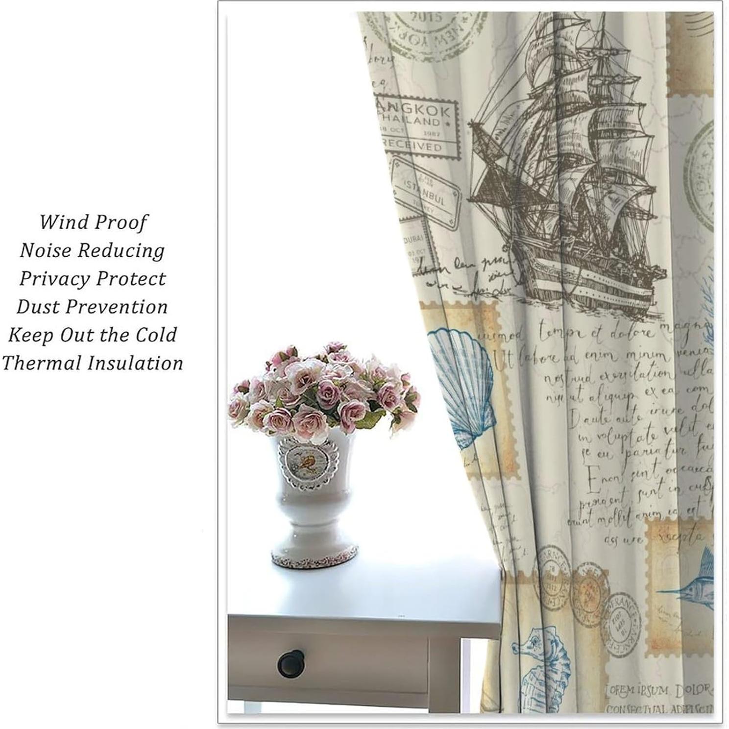 Cortinas Náuticas AAVEUP 2 Paneles 53x114 cm Estilo Art Deco